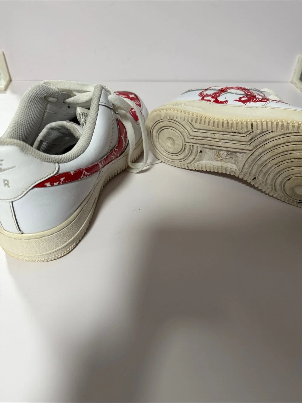 Custom AirForce 1 Nike Air Louis Vuitton White and Red Men's Athletic Sneakers